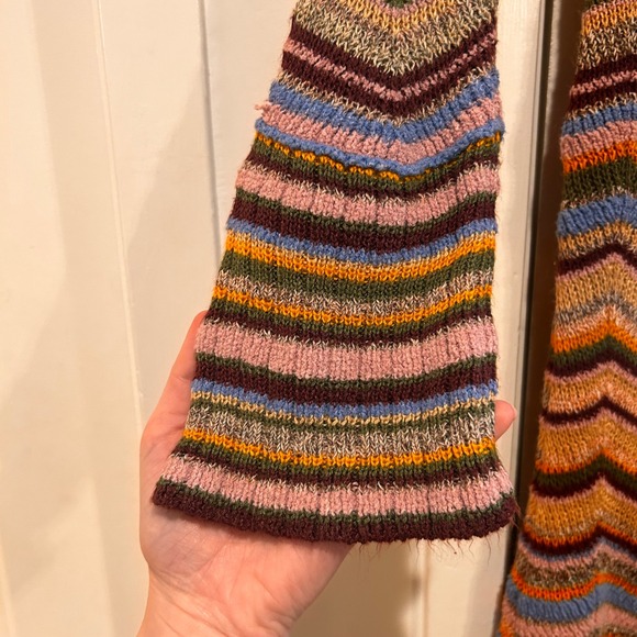 Free People Striped Crochet Long Duster Cardigan Sweater Womens XS Boho Festival - Picture 5 of 13